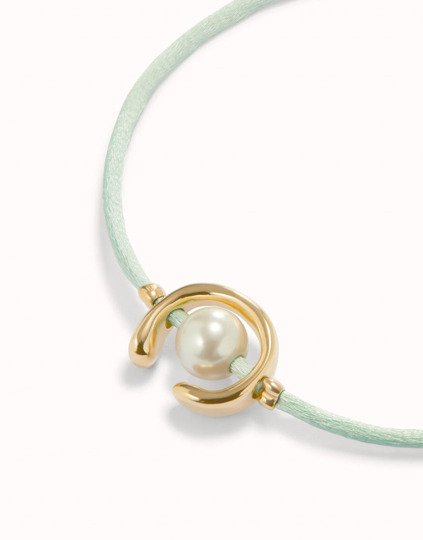 UNOde50 - Blue Green Cord and Shell Pearl Bracelet - Gold