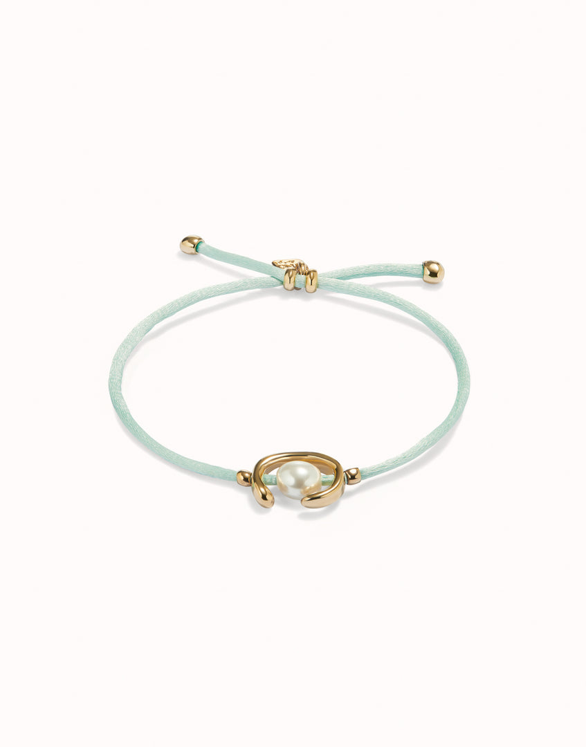 UNOde50 - Blue Green Cord and Shell Pearl Bracelet - Gold