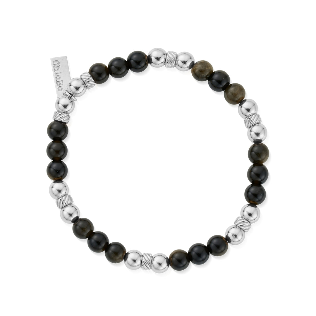 ChloBo - Men's Golden Obsidian Triple Ball Bracelet - Silver