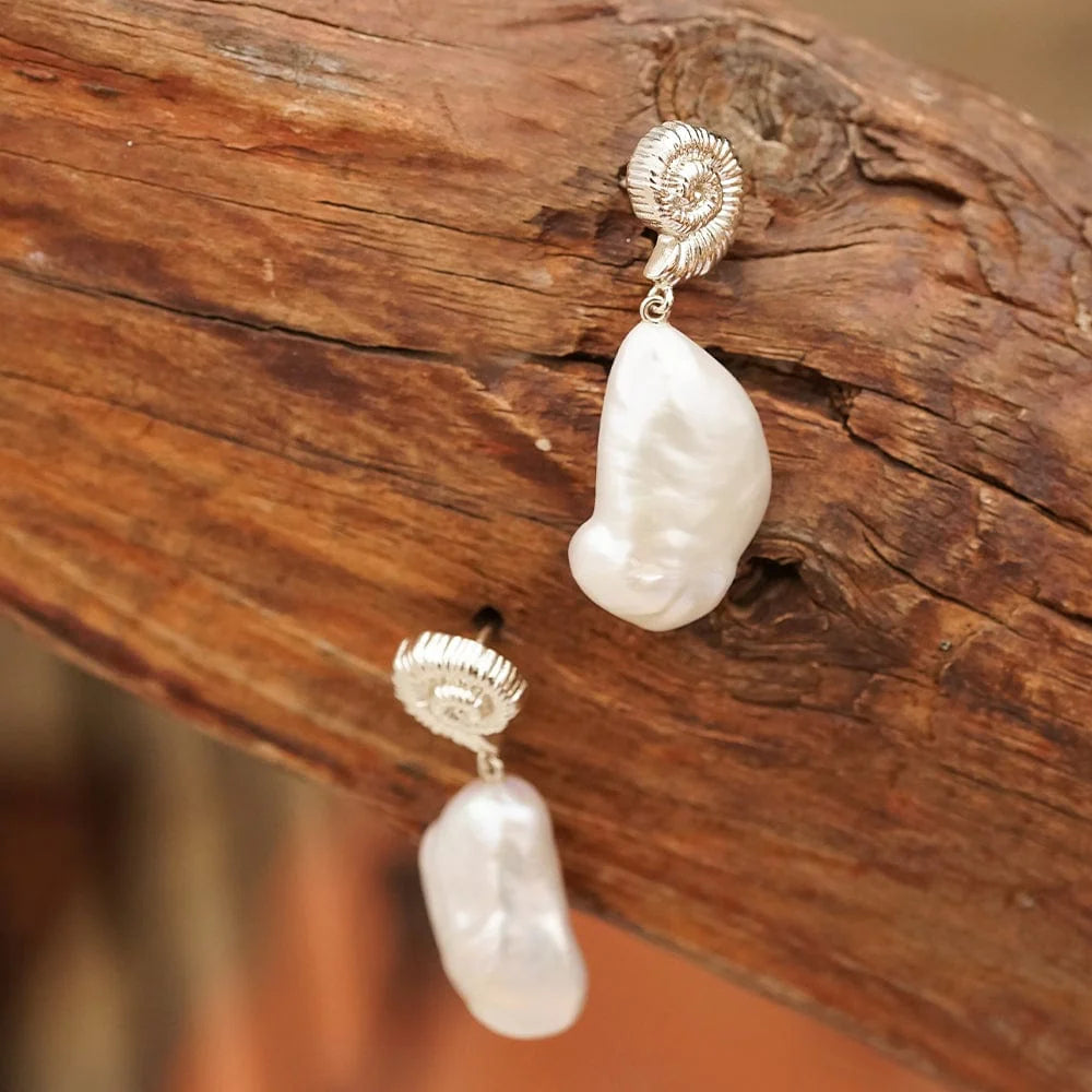 Daisy London - Shell Baroque Pearl Drop Earrings - Silver