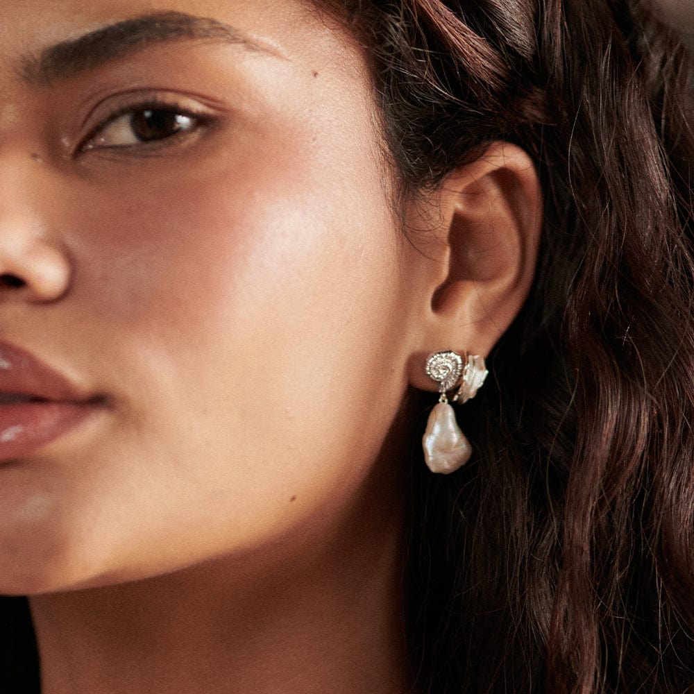 Daisy London - Shell Baroque Pearl Drop Earrings - Silver