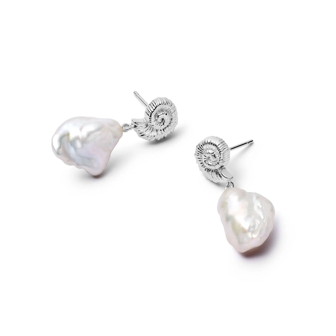 Daisy London - Shell Baroque Pearl Drop Earrings - Silver