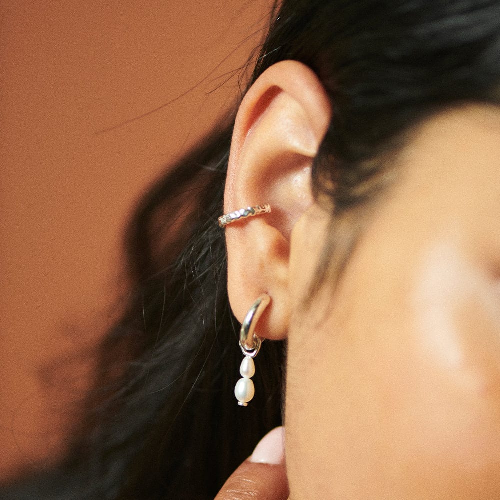 Daisy London - Double Baroque Pearl Hoop Earrings - Silver