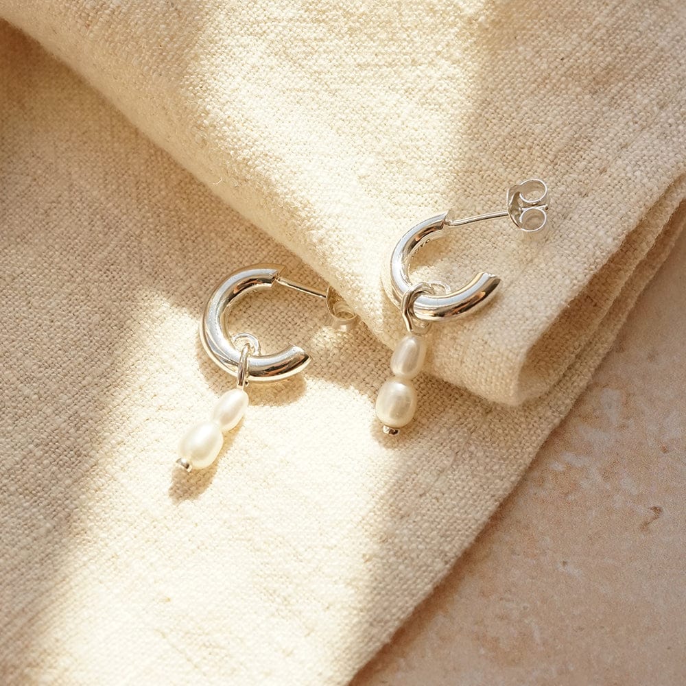 Daisy London - Double Baroque Pearl Hoop Earrings - Silver
