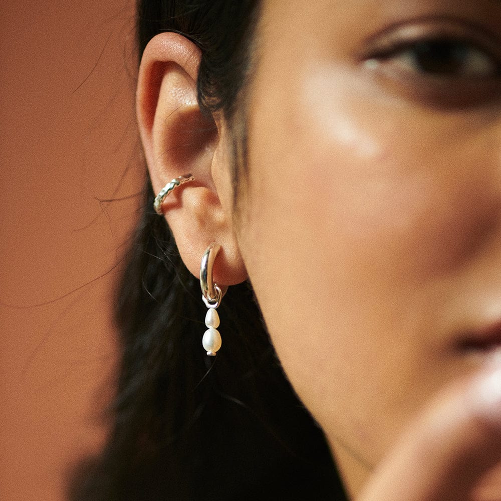 Daisy London - Double Baroque Pearl Hoop Earrings - Silver