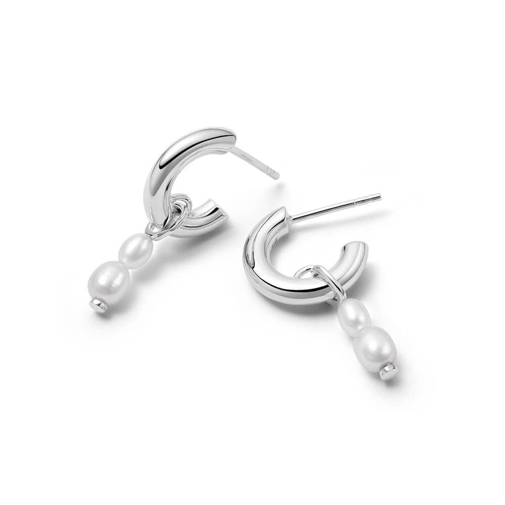 Daisy London - Double Baroque Pearl Hoop Earrings - Silver