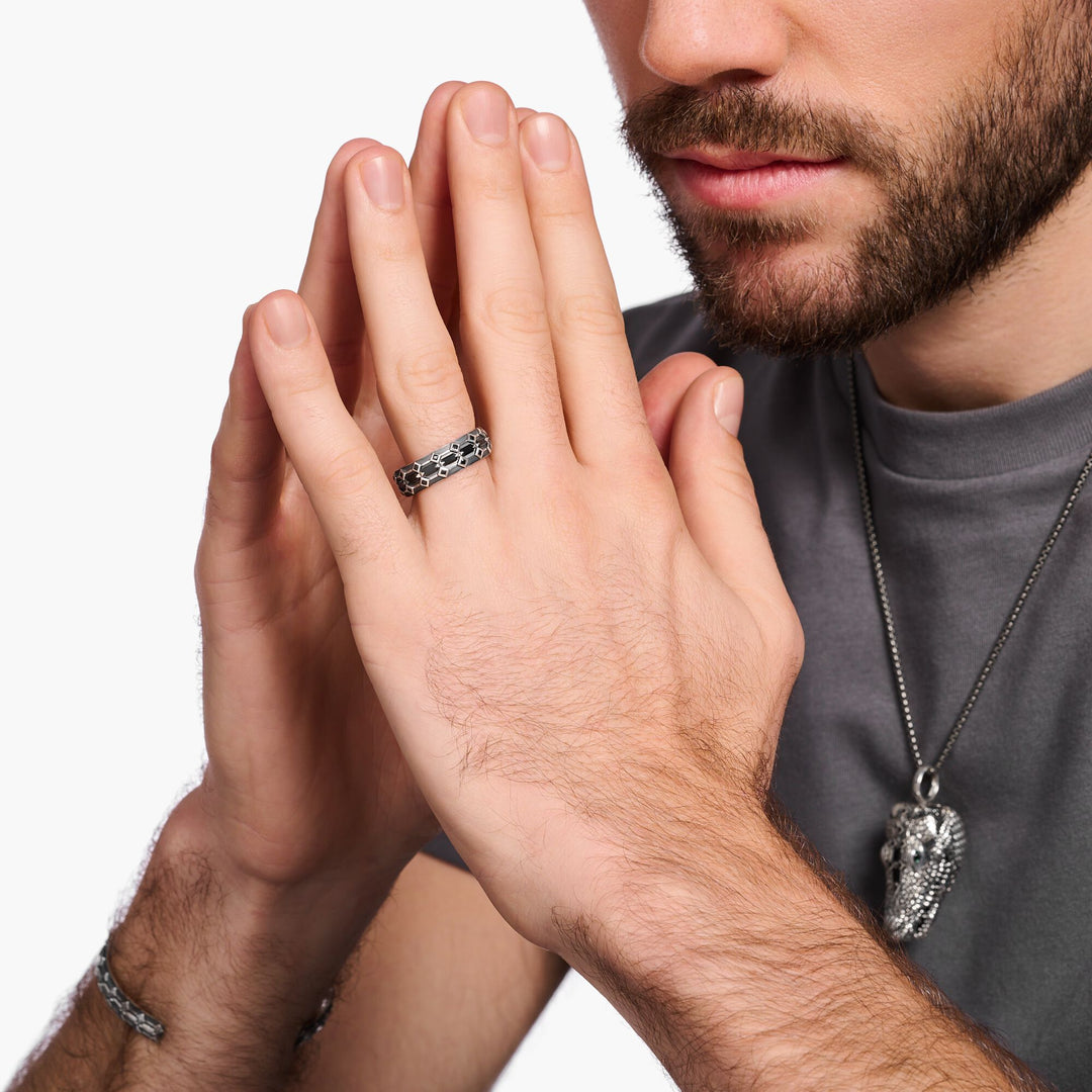 Thomas Sabo - Blackened Silver Wide Crocodile Shell Black Ring