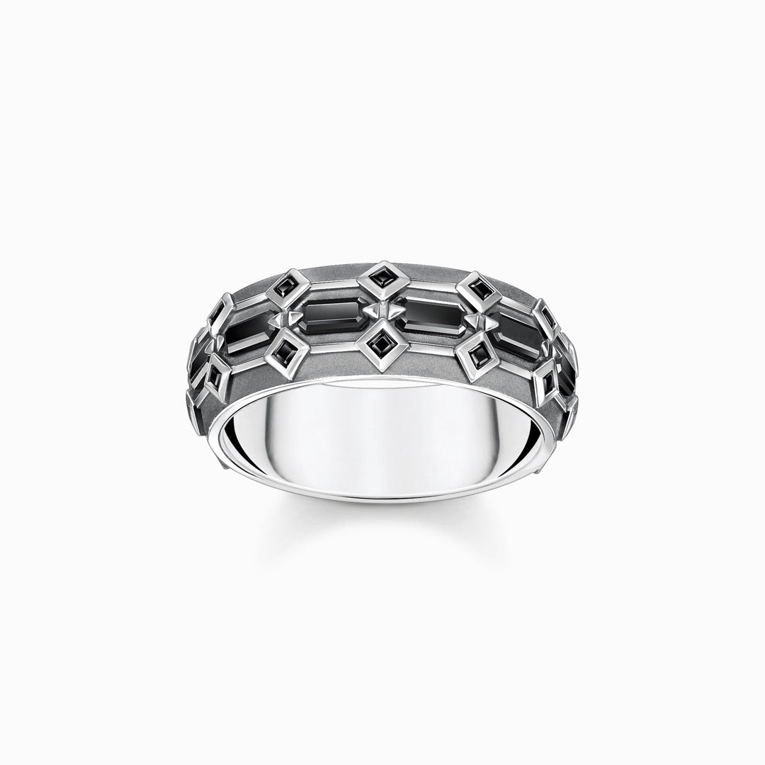 Thomas Sabo - Blackened Silver Wide Crocodile Shell Black Ring