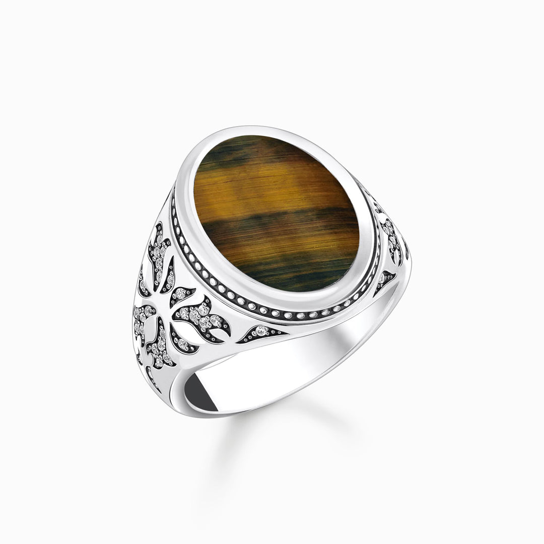 Thomas Sabo - Gold Bue Tiger's Eye Signet Ring - Silver