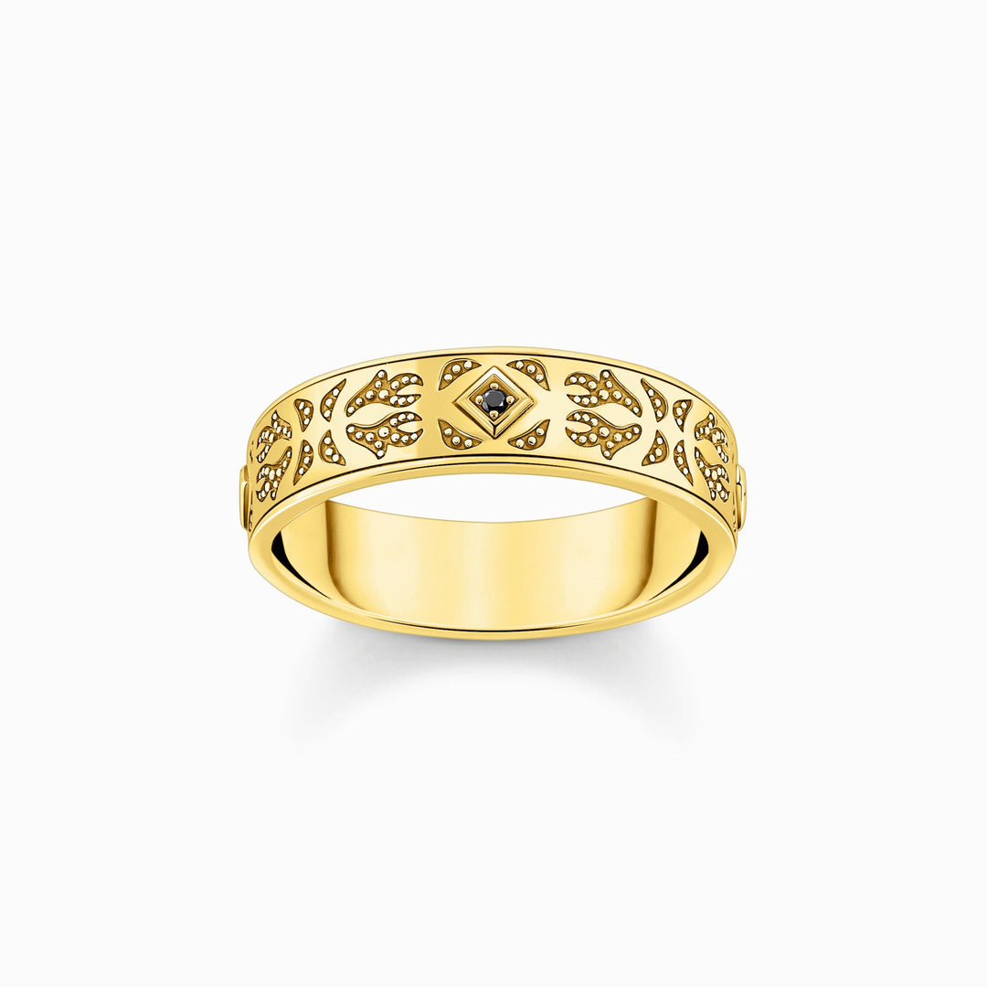 Thomas Sabo - Black Zirconia Patterned Wolf Ring - Gold