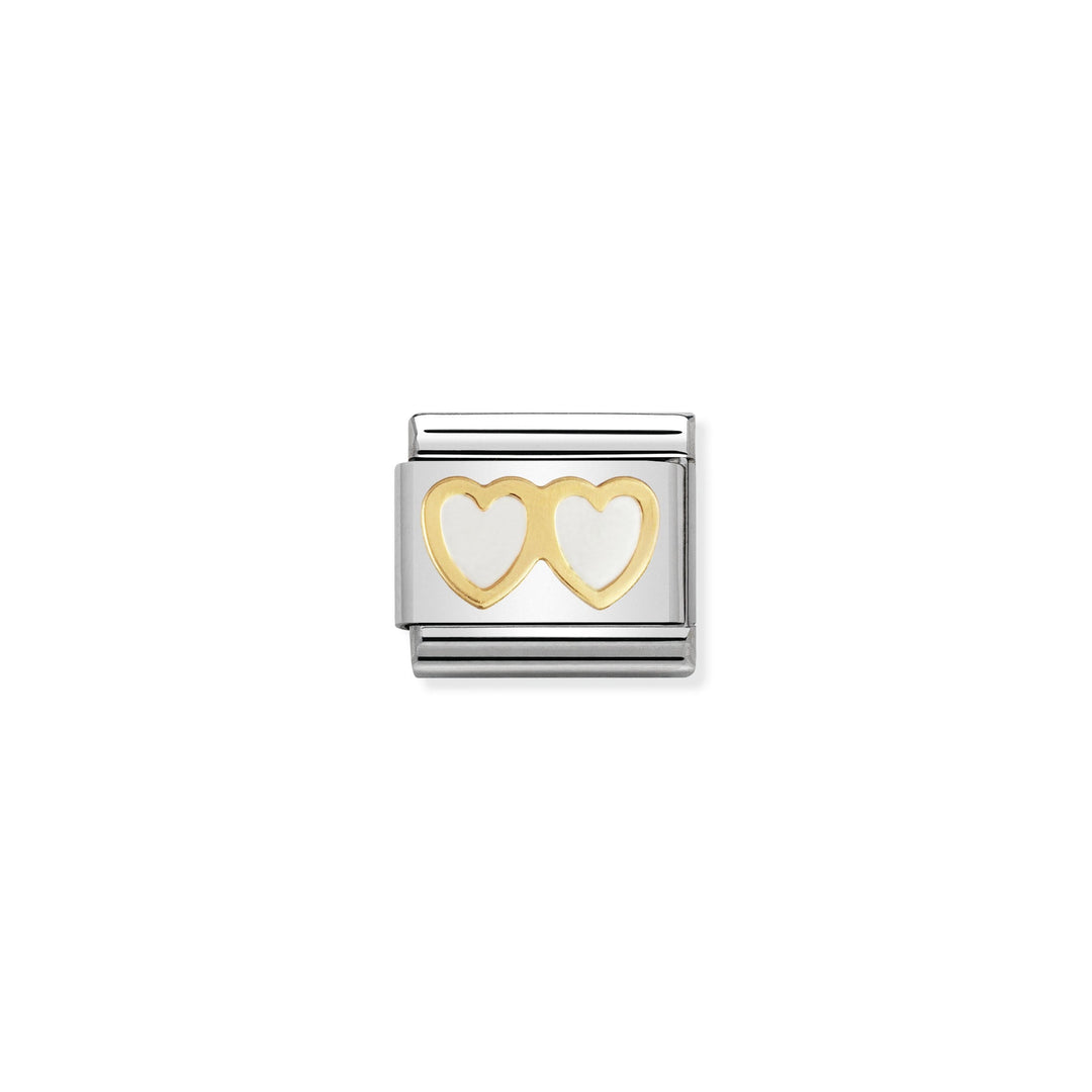 Nomination - Yellow Gold Classic White Double Heart Charm