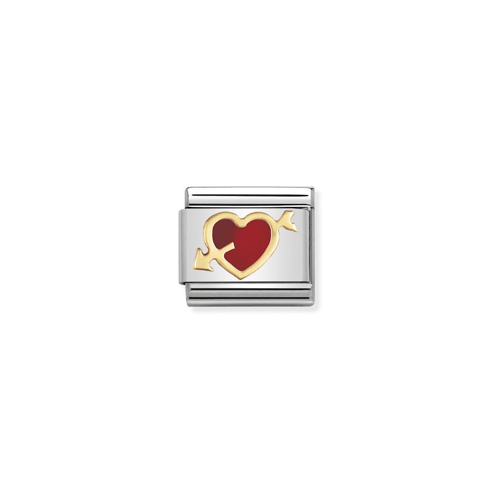 Nomination - Yellow Gold Love Enamel Red Heart Arrow Charm