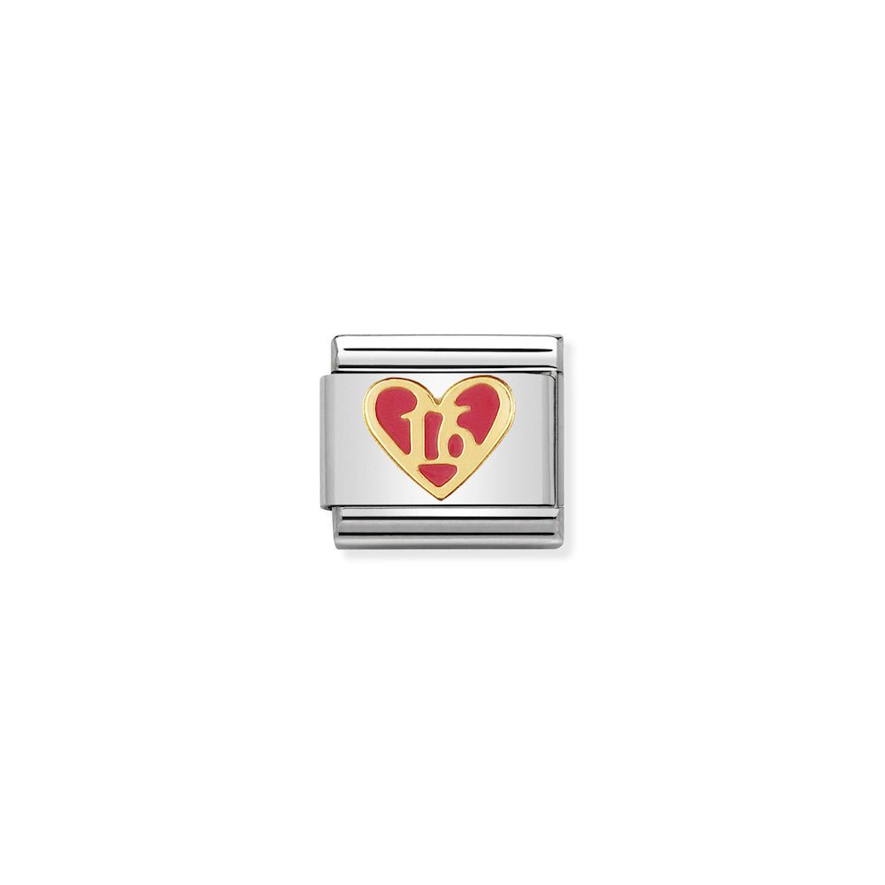 Nomination - Yellow Gold Enamel Pink Heart "Sweet 16" Charm