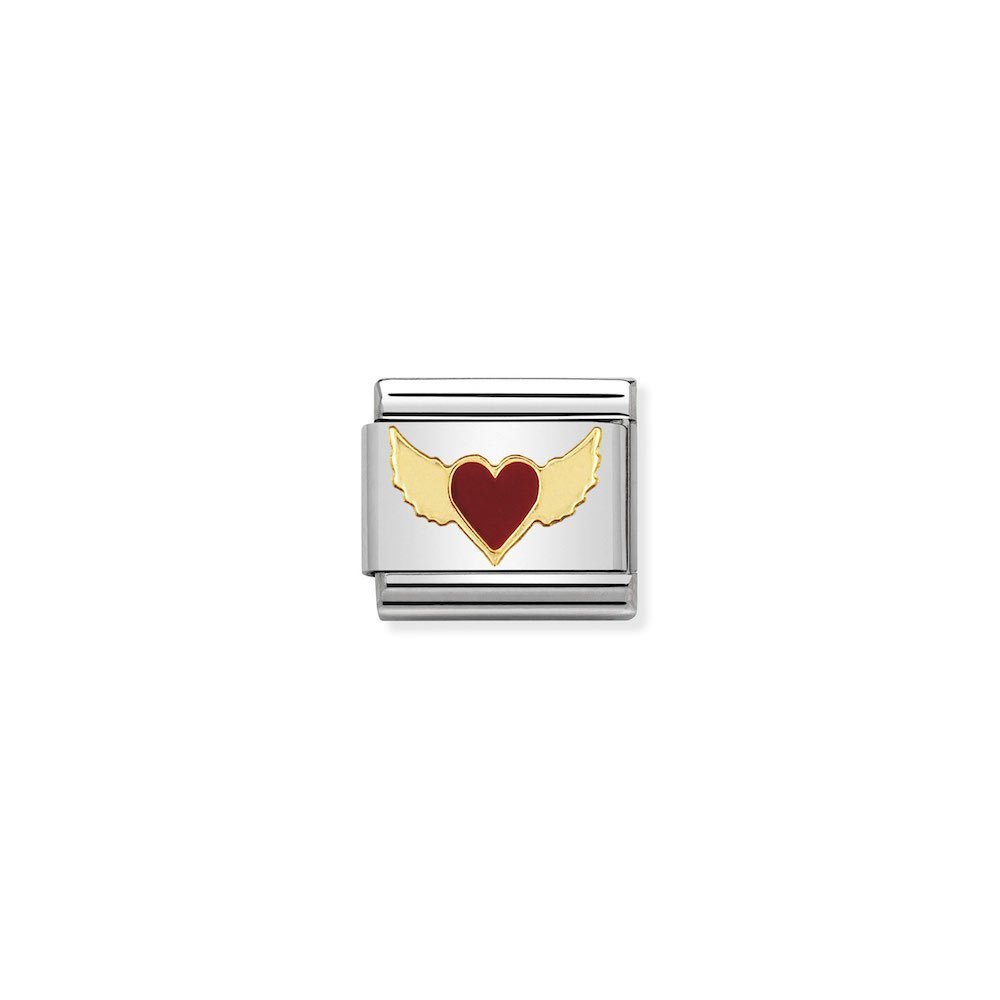 Nomination - Yellow Gold Classic Red Heart With Wings Charm