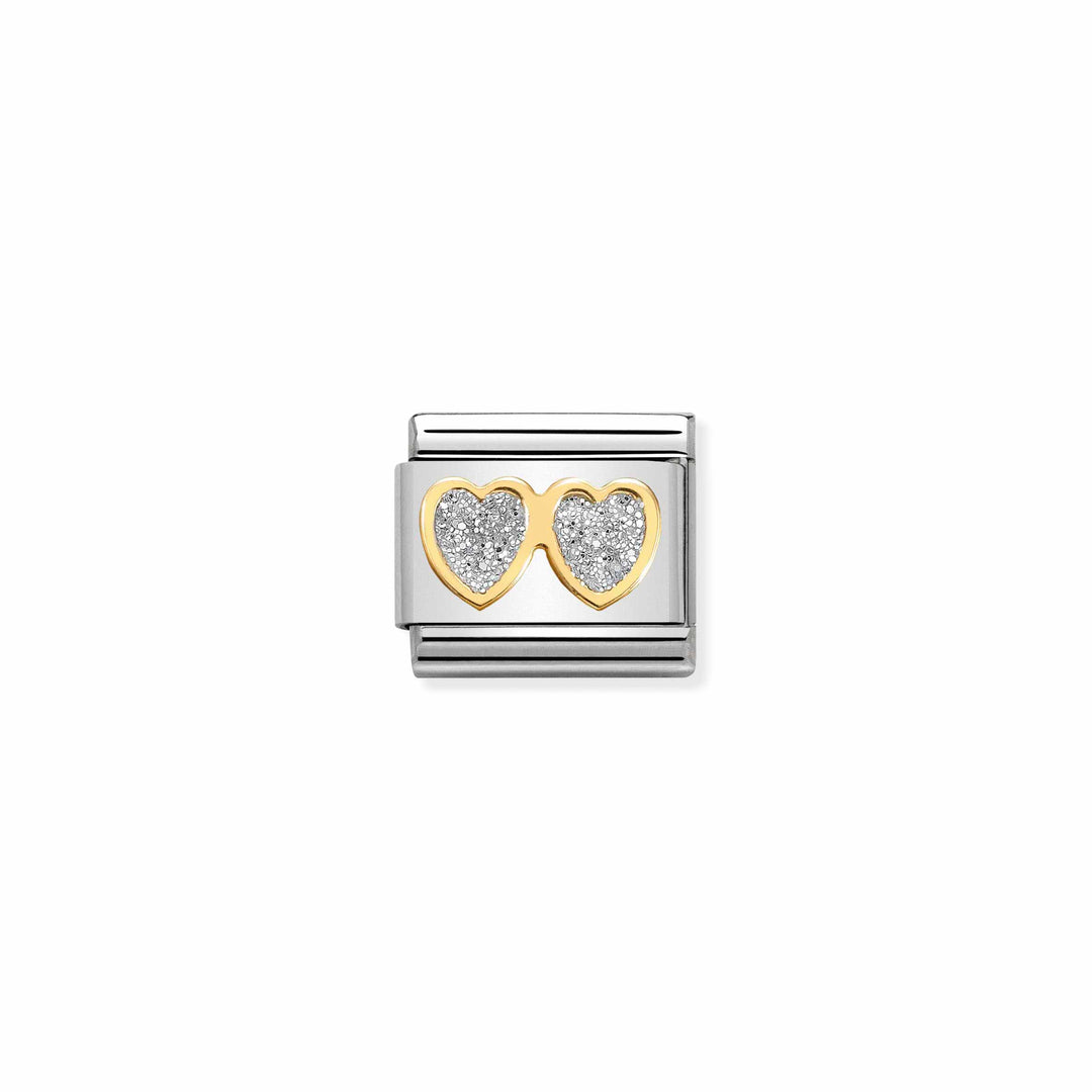 Nomination - Yellow Gold Classic Double Silver Hearts Charm