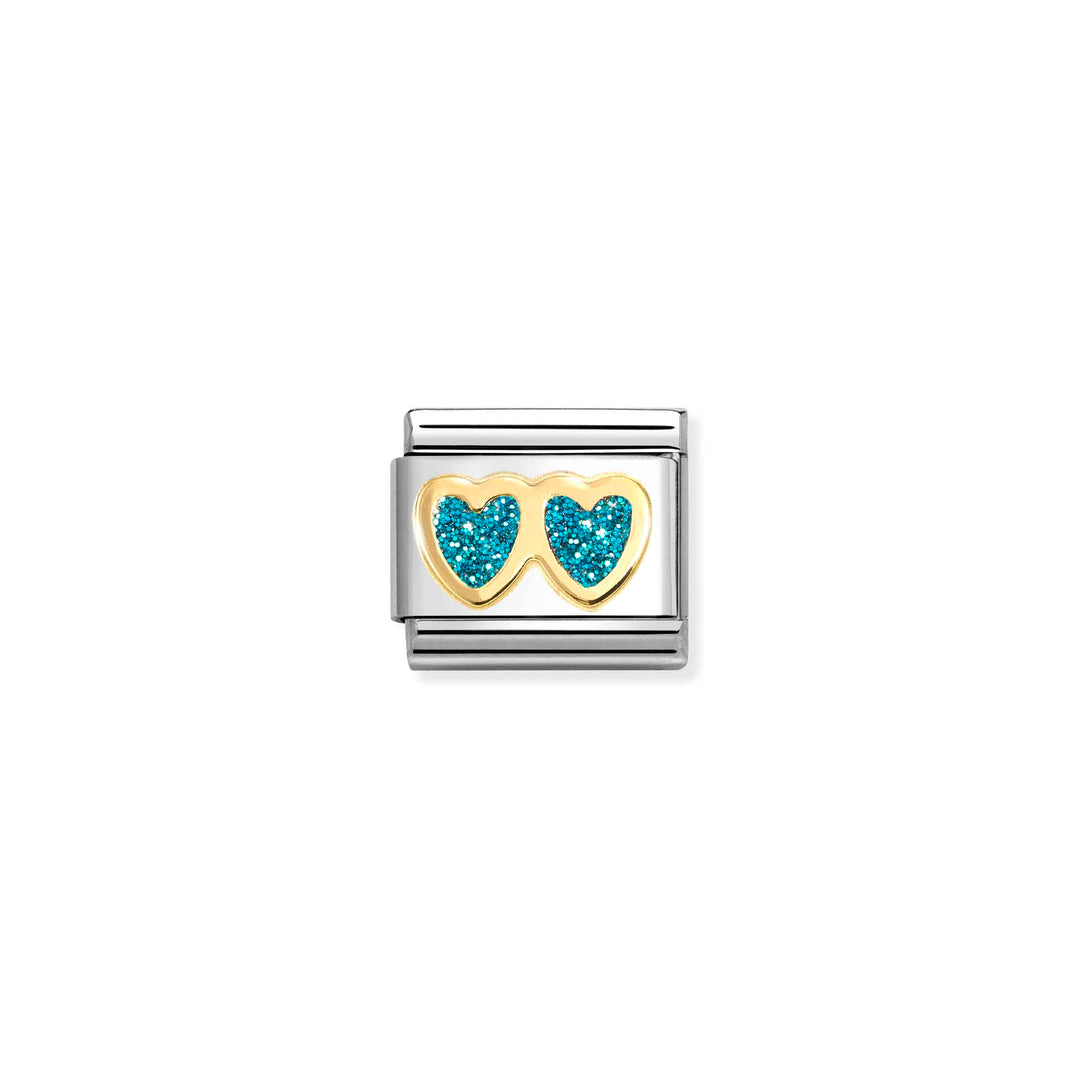 Nomination - Turquoise Glitter Double Heart Charm