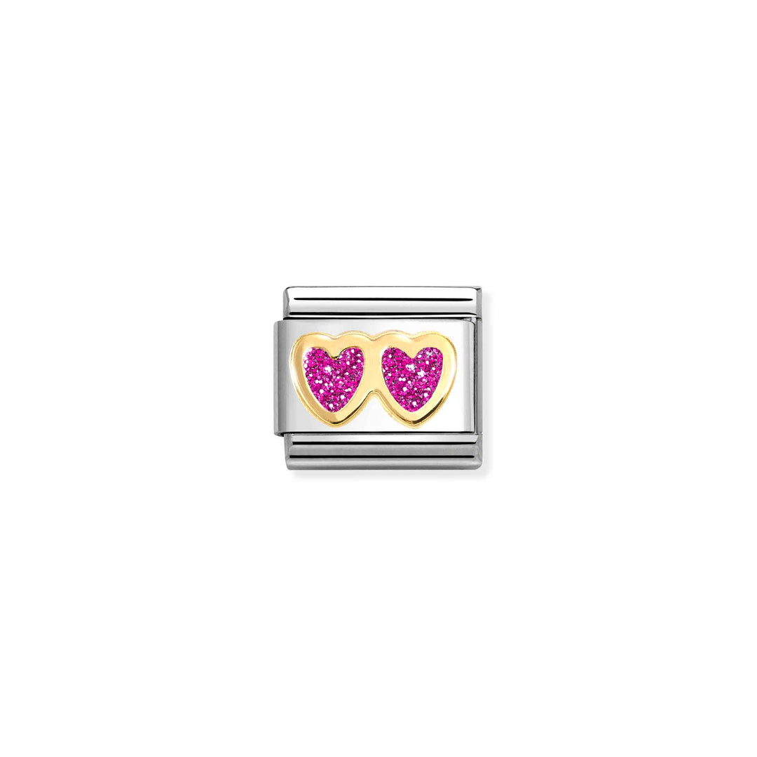 Nomination - Pink Glitter Double Heart Charm