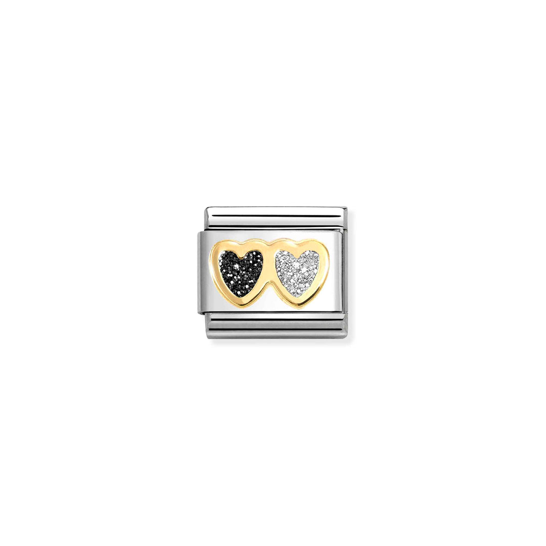 Nomination - Double Heart Glitter Charm