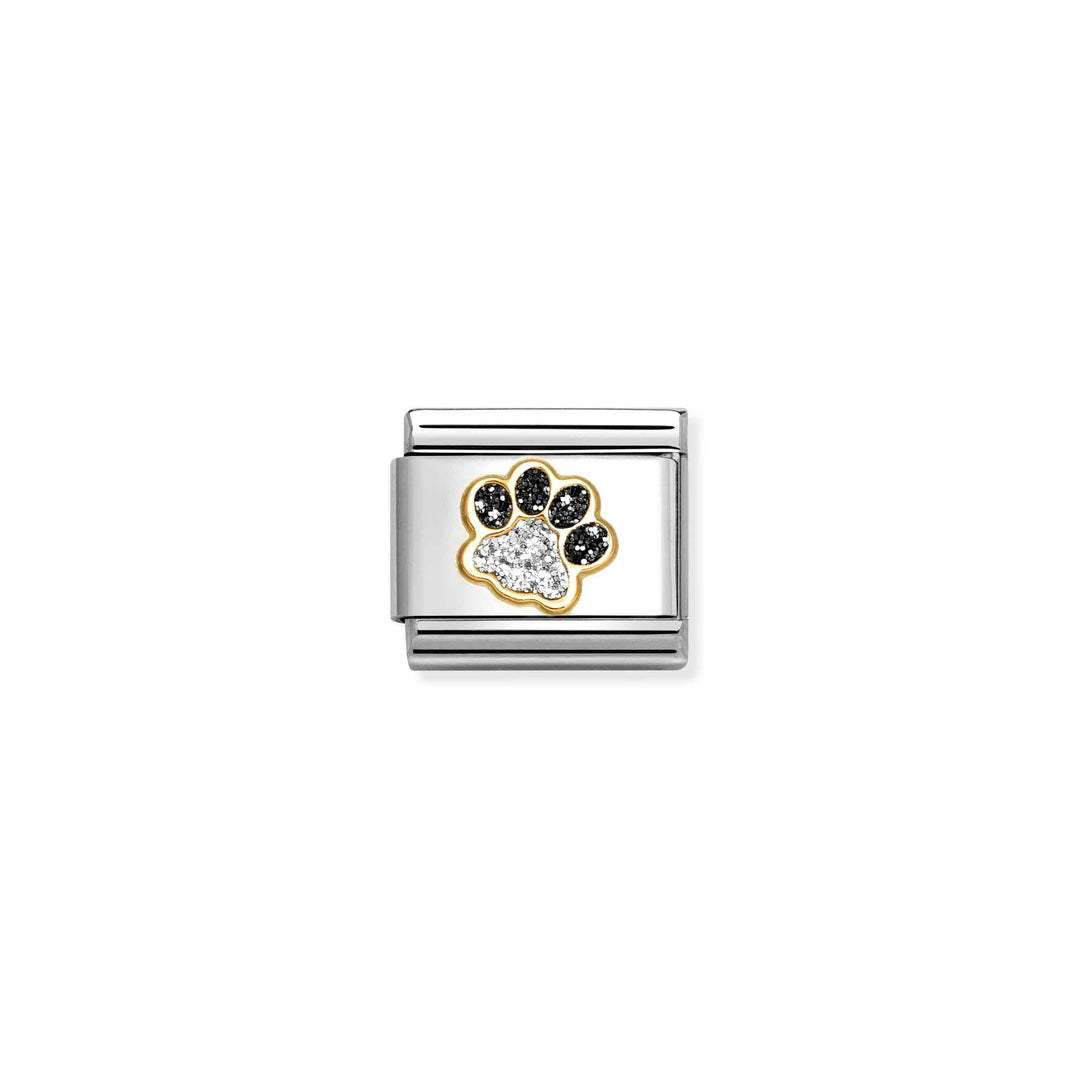 Nomination - Black & Silver Glitter Paw Print Charm