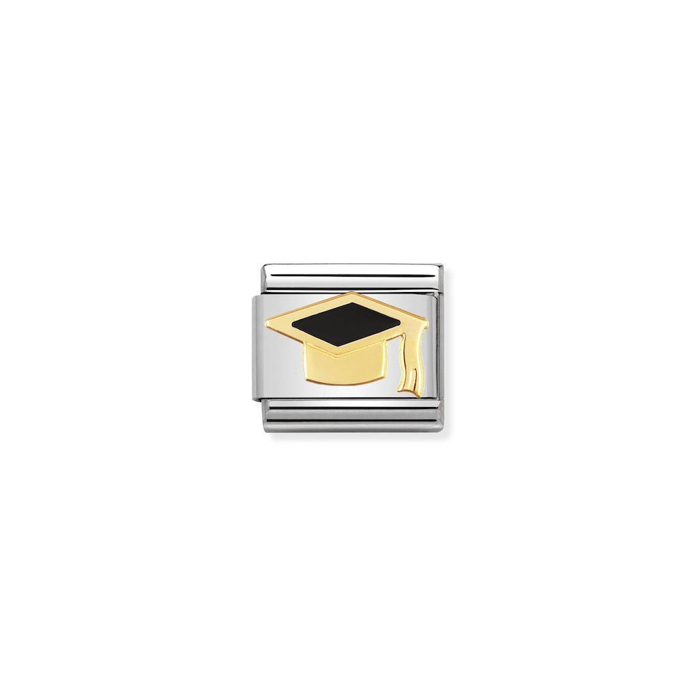 Nomination - Yellow Gold Black Graduate Hat Charm