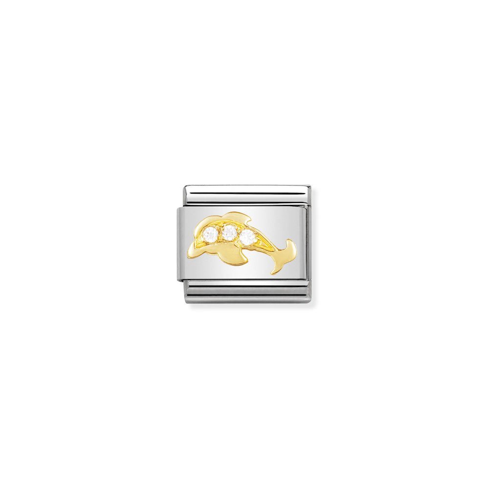 Nomination - Yellow Gold Classic CZ White Dolphin Charm