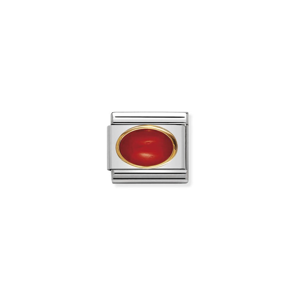 Nomination - Yellow Gold Classic Oval Stones Red Coral Charm