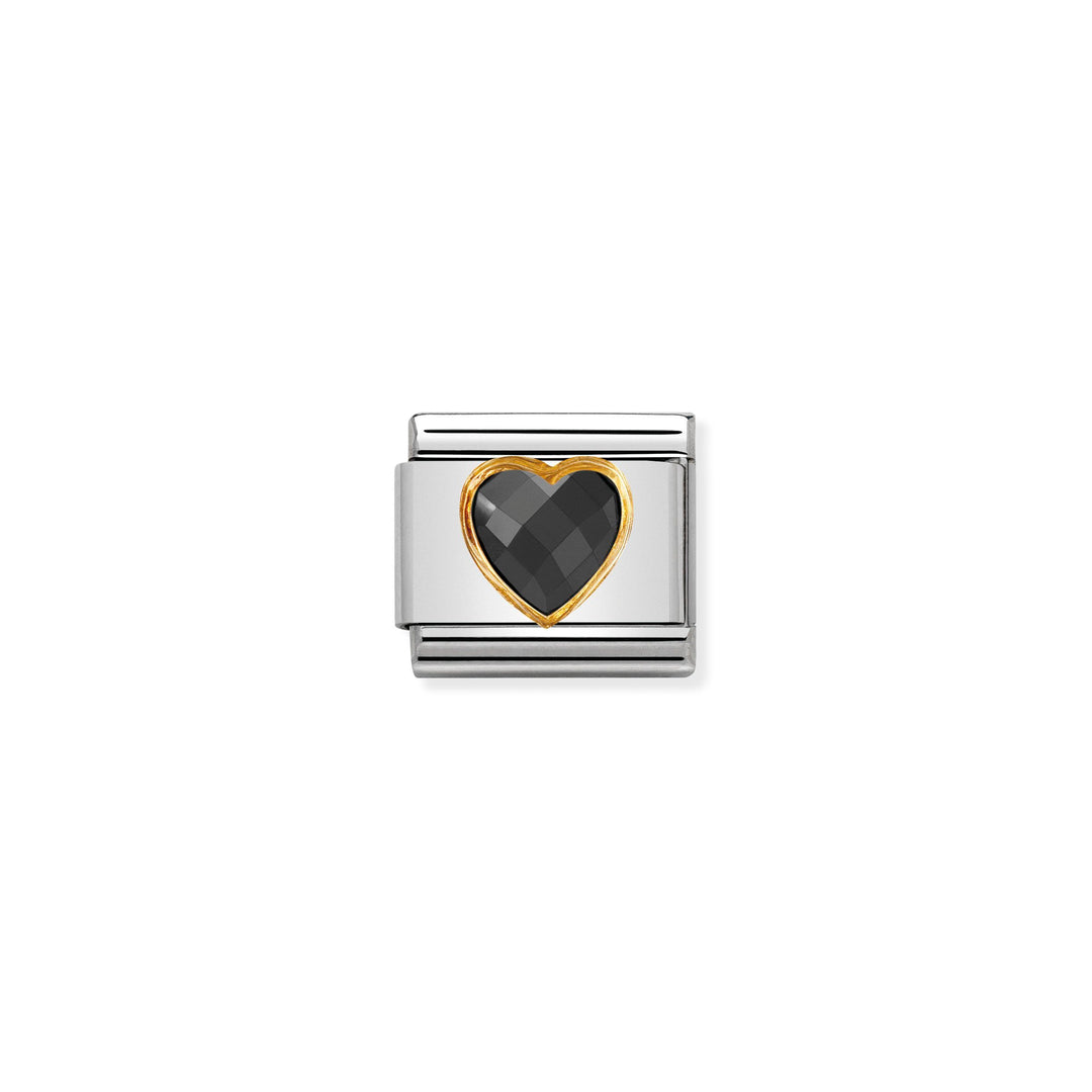 Nomination - Yellow Gold Classic Heart Faceted CZ In Black Charm