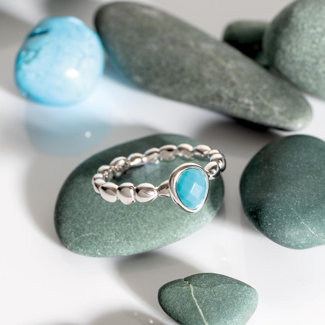 Kit Heath - Coast Pebble Azure Magnesite Gemstone Ring - Silver