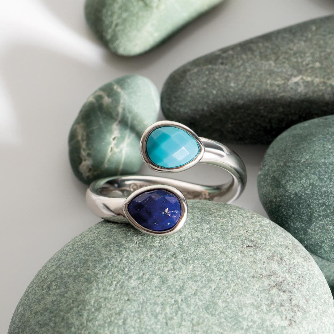 Kit Heath - Coast Pebble Azure Gemstone Open Crossover Ring - Silver