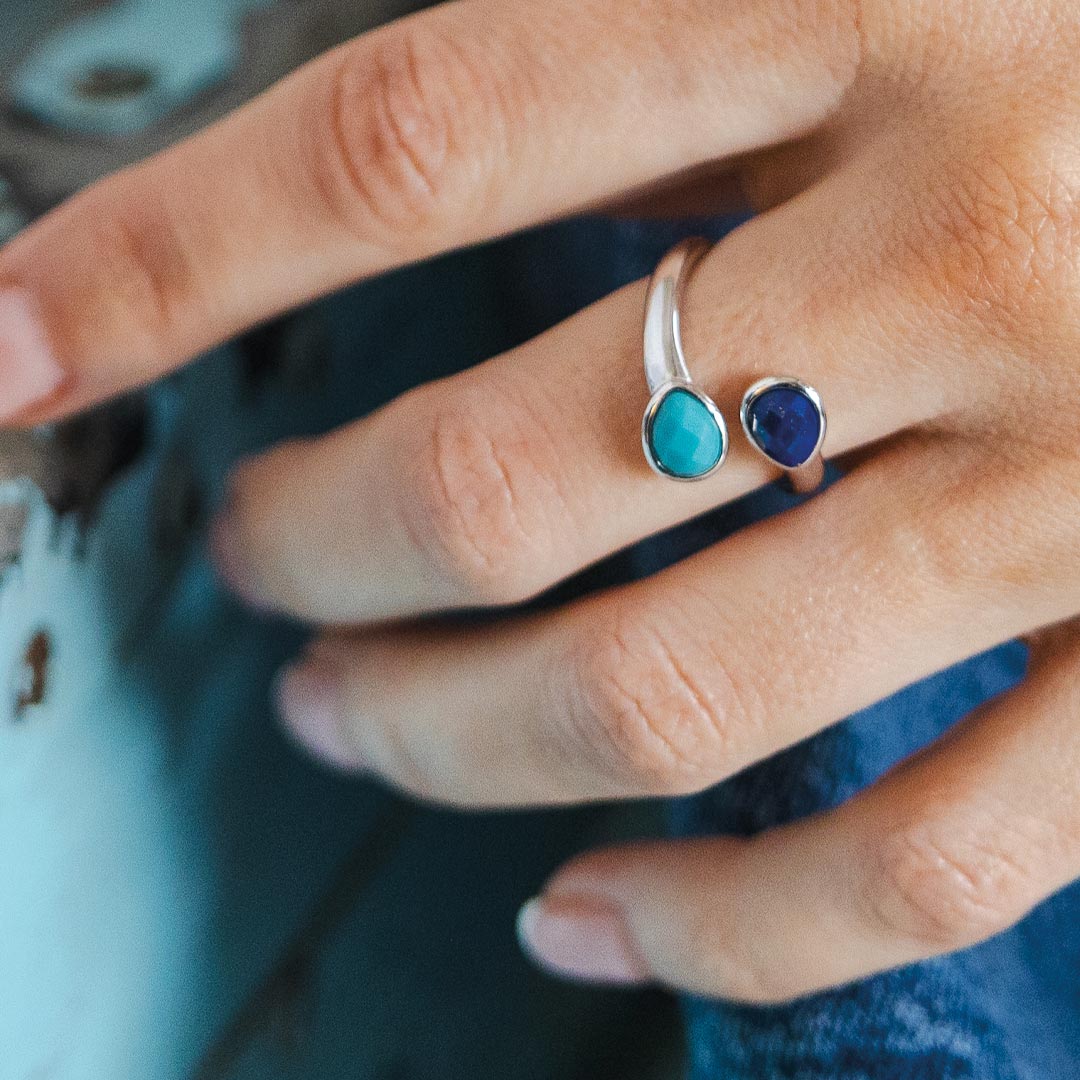 Kit Heath - Coast Pebble Azure Gemstone Open Crossover Ring - Silver