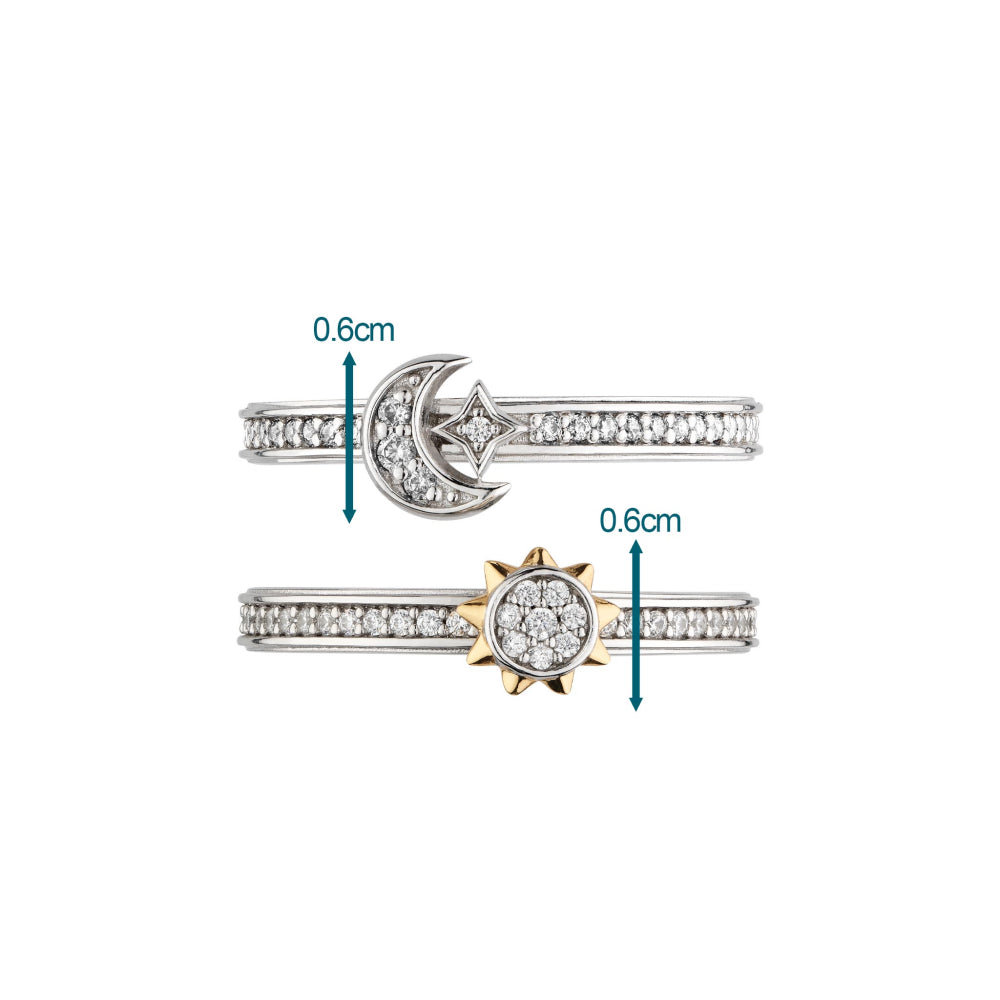 Kit Heath - Céleste Sun & Moon Pavé Duo Stacking Rings - Silver