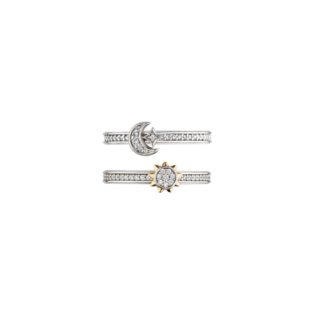 Kit Heath - Céleste Sun & Moon Pavé Duo Stacking Rings - Silver