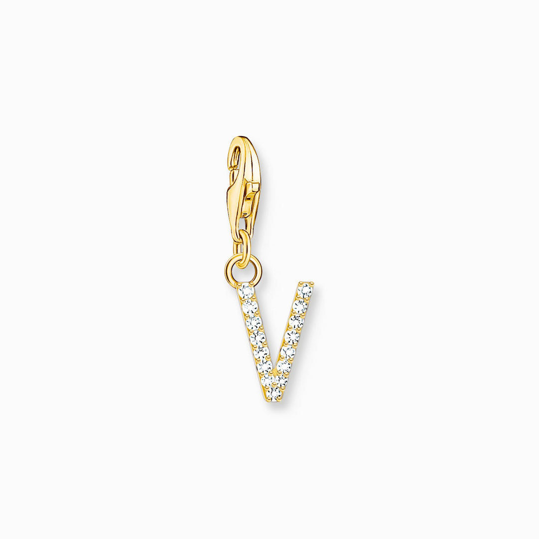 Thomas Sabo - Letter V with CZ Stones Charm - Gold