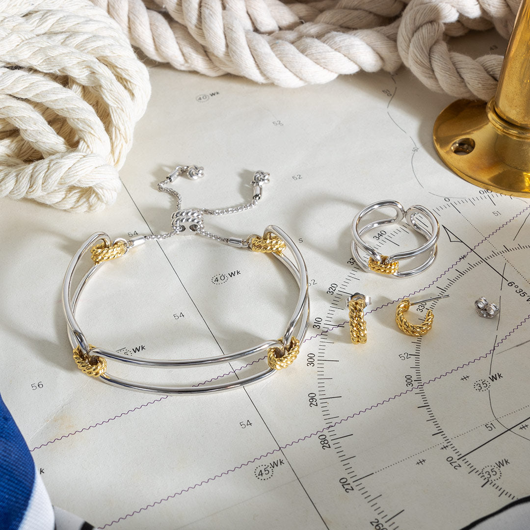Kit Heath - Marina Rope Bar Link Golden Ring - Silver