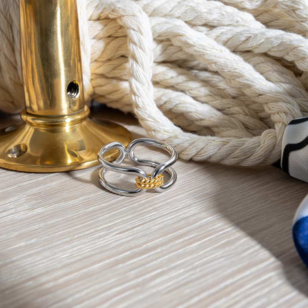 Kit Heath - Marina Rope Bar Link Golden Ring - Silver