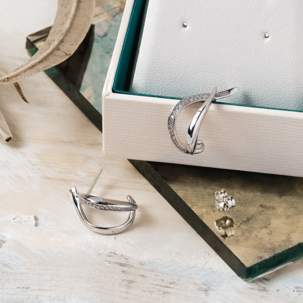 Kit Heath - Entwine Twine Twist Pavé Hoop Earrings - Silver