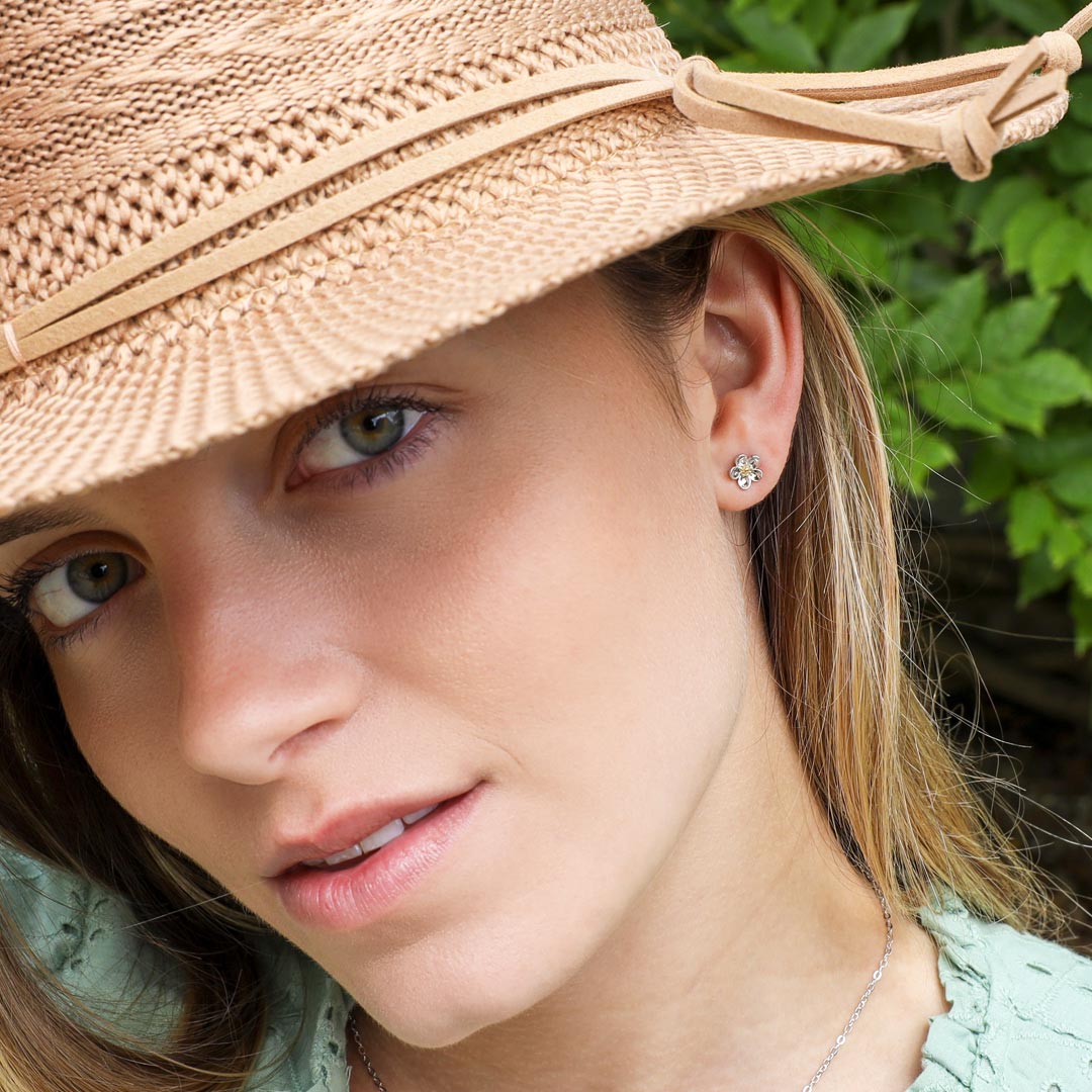 Kit Heath - Blossom Wood Rose Stud Earrings - Silver