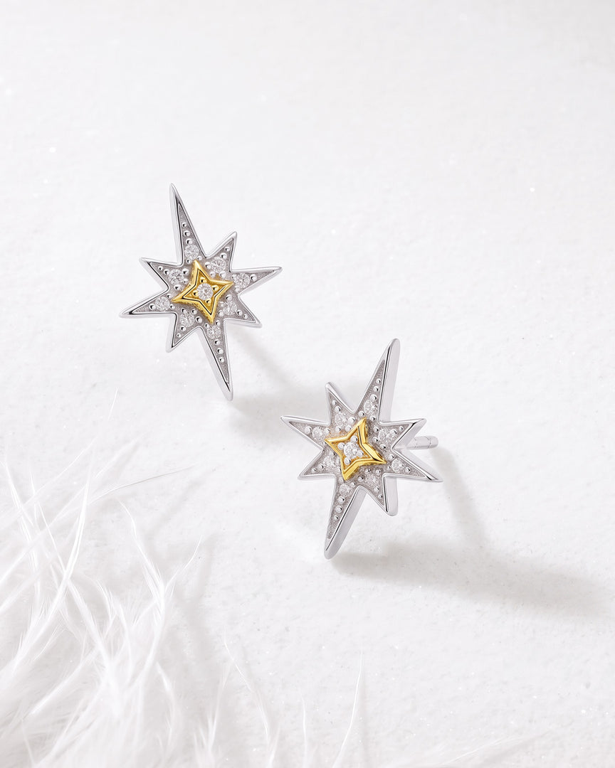 Kit Heath - Céleste North Star Stud Earrings - Silver & Gold