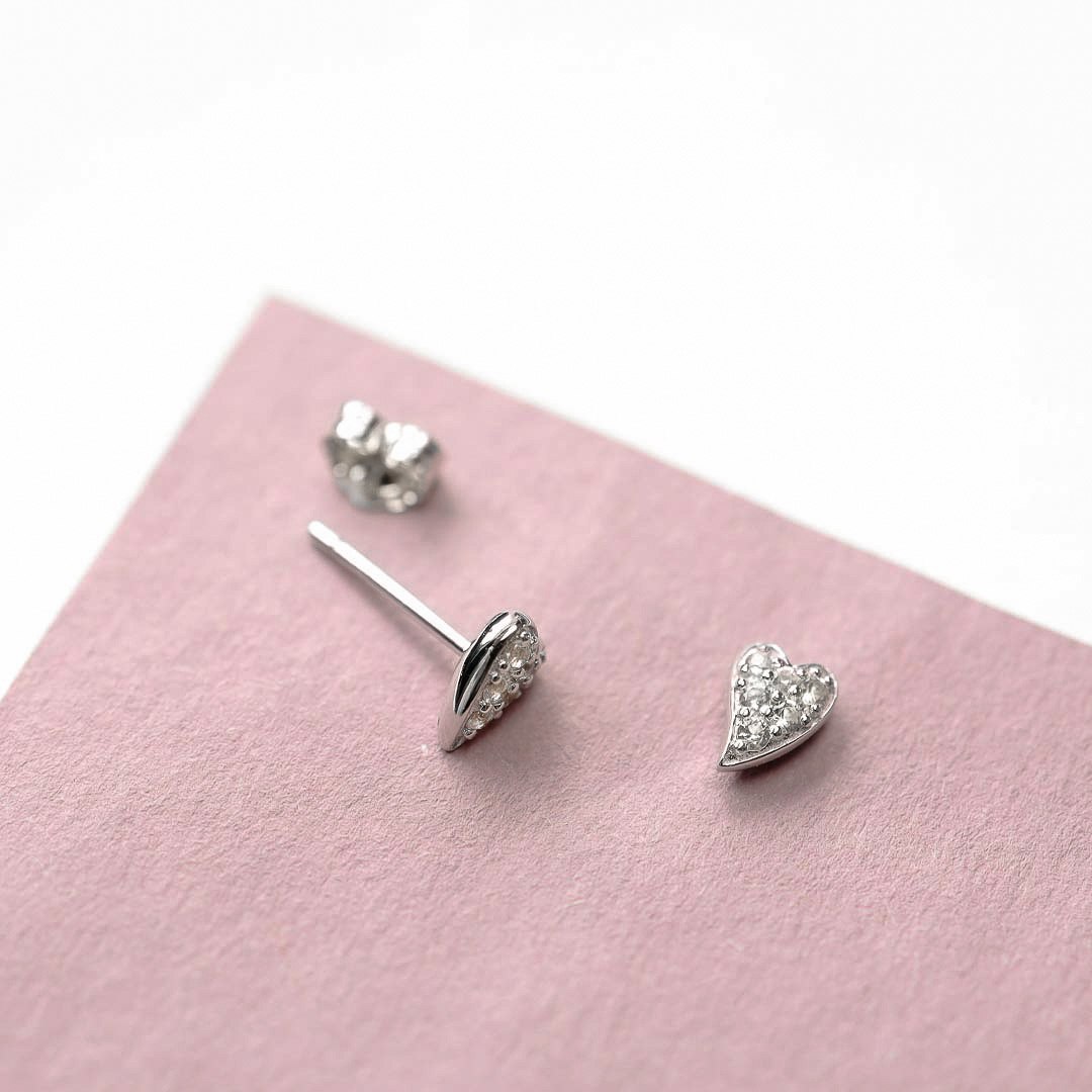 Kit Heath - Desire Cherish Precious Pavé Heart Stud Earrings - Silver