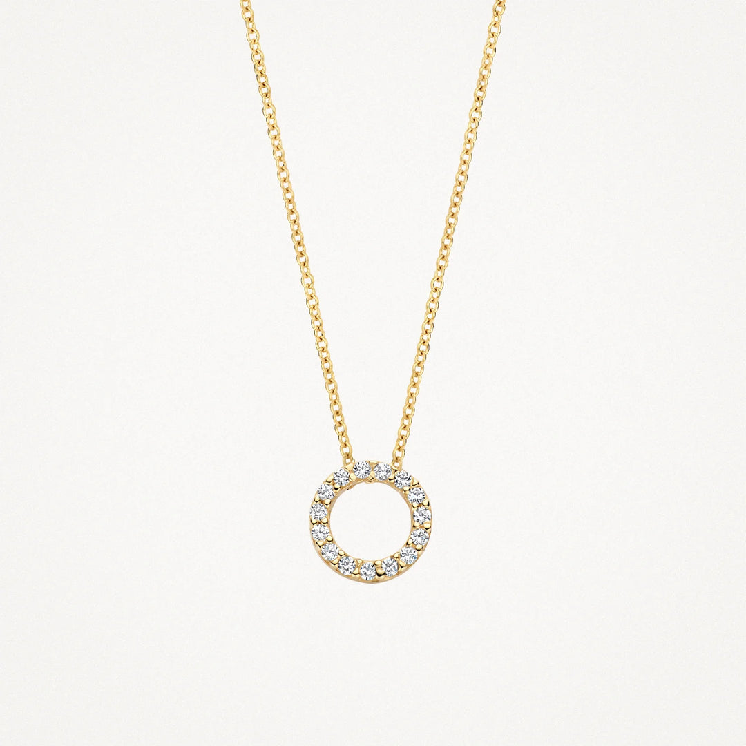 Blush - 42cm Circular Pendant Pavé CZ Necklace - 14kt Yellow Gold