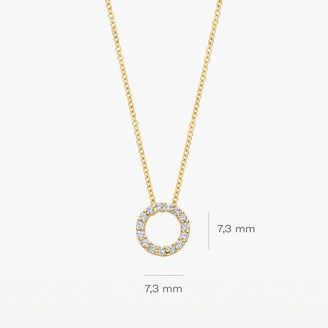 Blush - 42cm Circular Pendant Pavé CZ Necklace - 14kt Yellow Gold