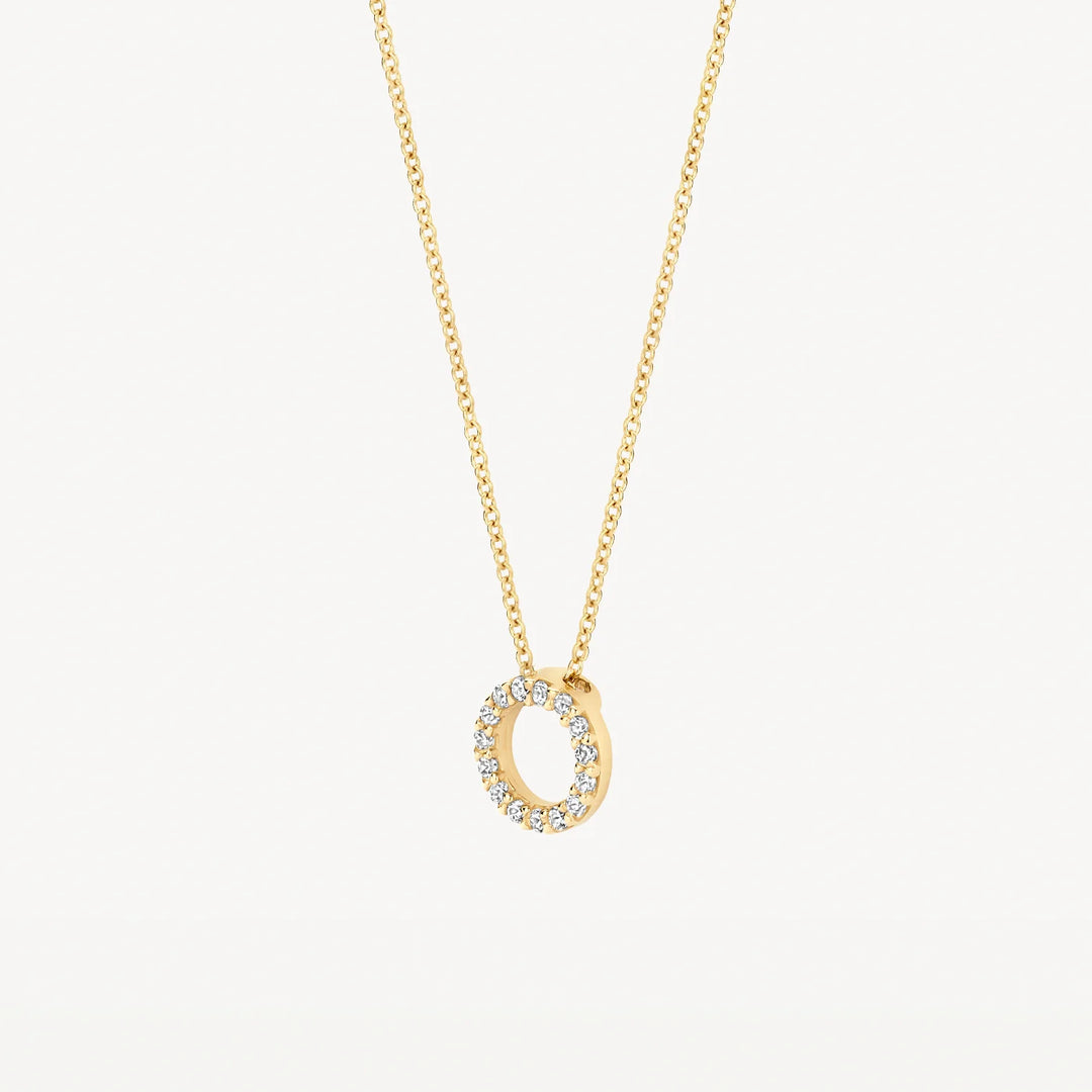 Blush - 42cm Circular Pendant Pavé CZ Necklace - 14kt Yellow Gold