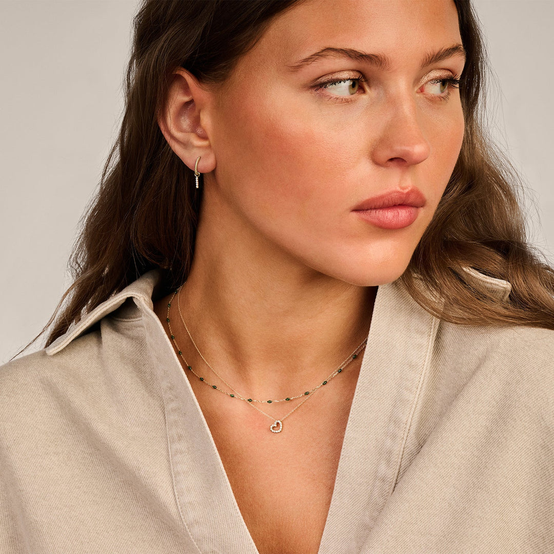 Blush - 42cm Heart Shaped Pendant CZ Necklace - 14kt Yellow Gold