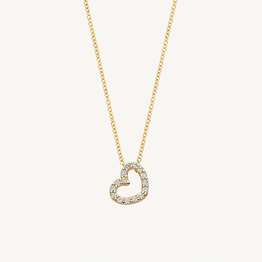 Blush - 42cm Heart Shaped Pendant CZ Necklace - 14kt Yellow Gold