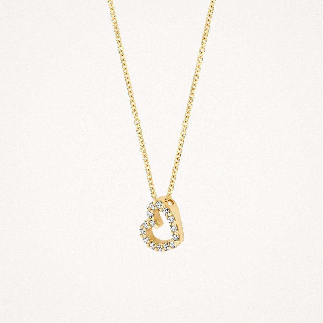 Blush - 42cm Heart Shaped Pendant CZ Necklace - 14kt Yellow Gold