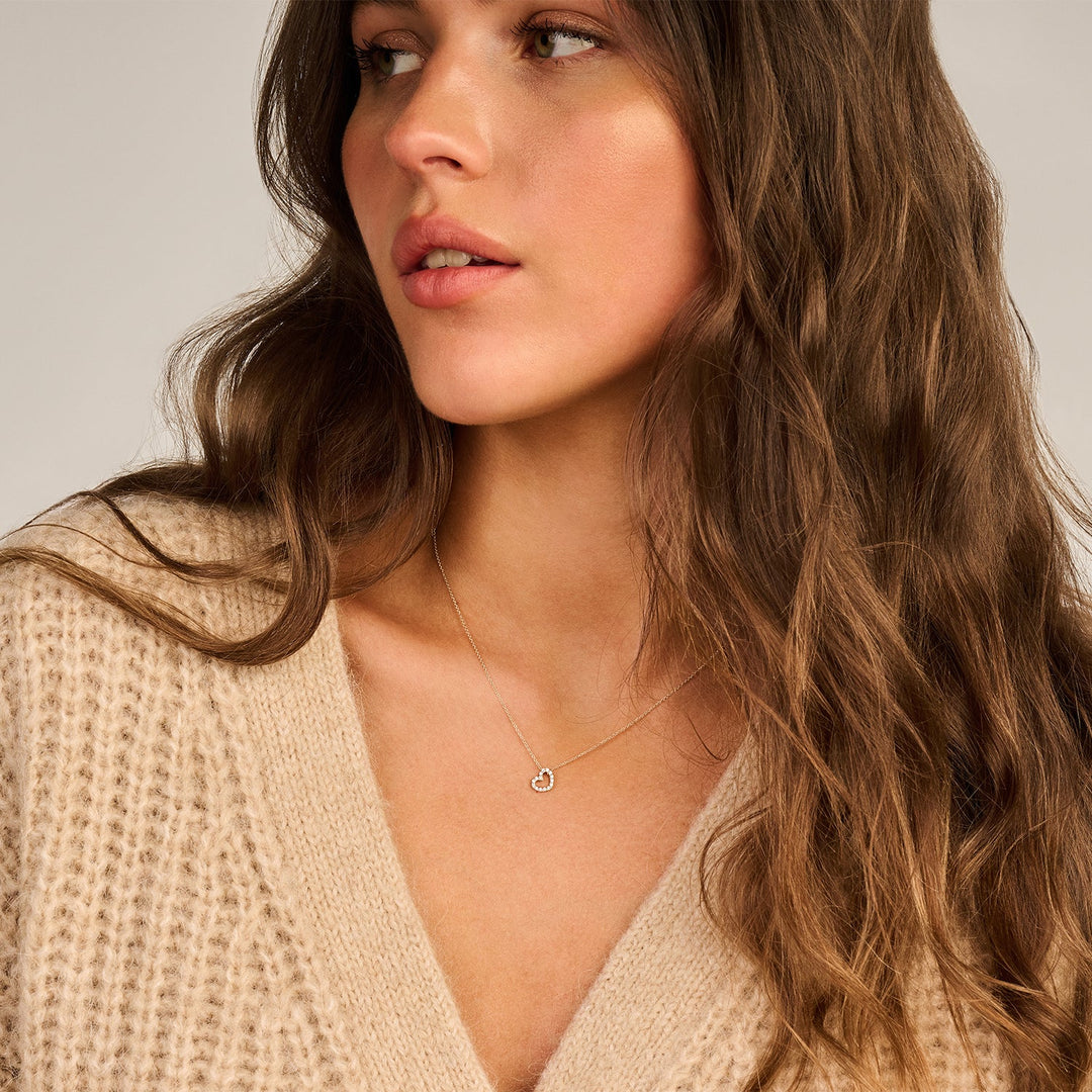 Blush - 42cm Heart Shaped Pendant CZ Necklace - 14kt Yellow Gold