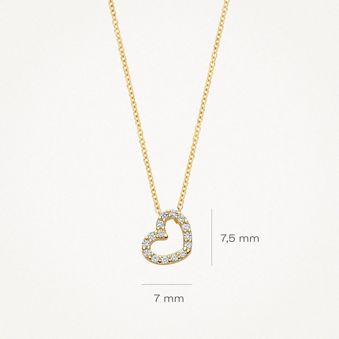Blush - 42cm Heart Shaped Pendant CZ Necklace - 14kt Yellow Gold