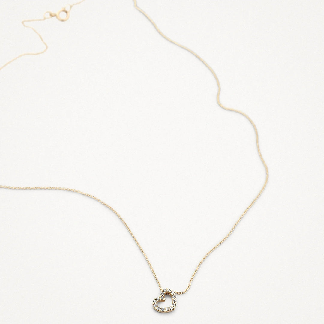 Blush - 42cm Heart Shaped Pendant CZ Necklace - 14kt Yellow Gold