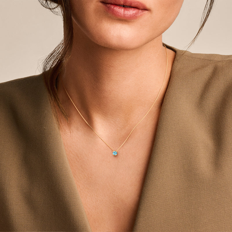 Blush - Birthstone Necklace - Blue Topaz March - 14kt Yellow Gold