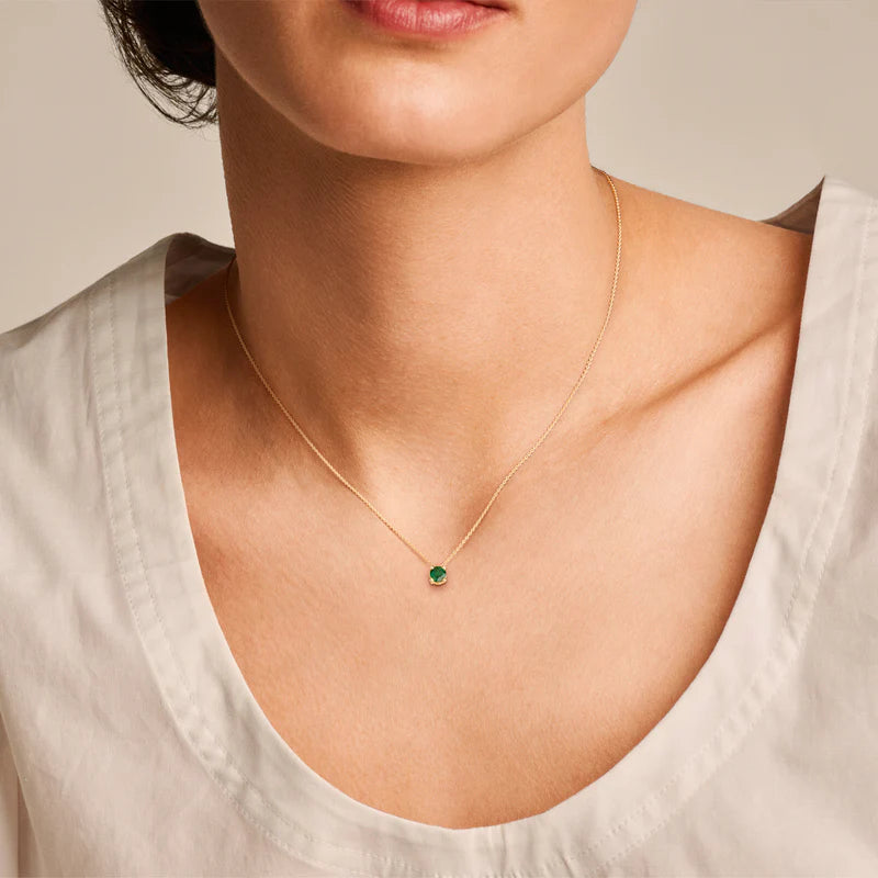 Blush - Birthstone Necklace - Emerald May - 14kt Yellow Gold